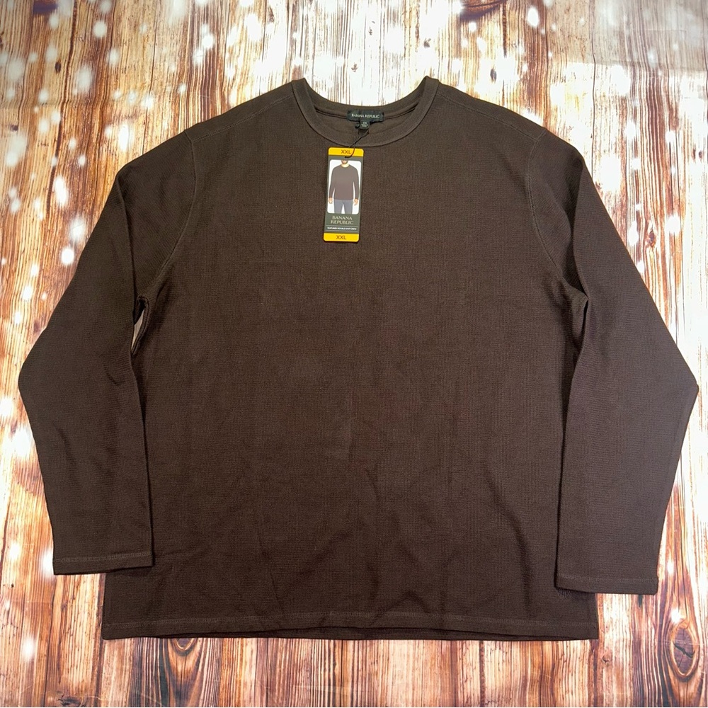 Banana Republic Men’s Textured‎ Double Knit Crew Long Sleeve Shirt XXL Brown